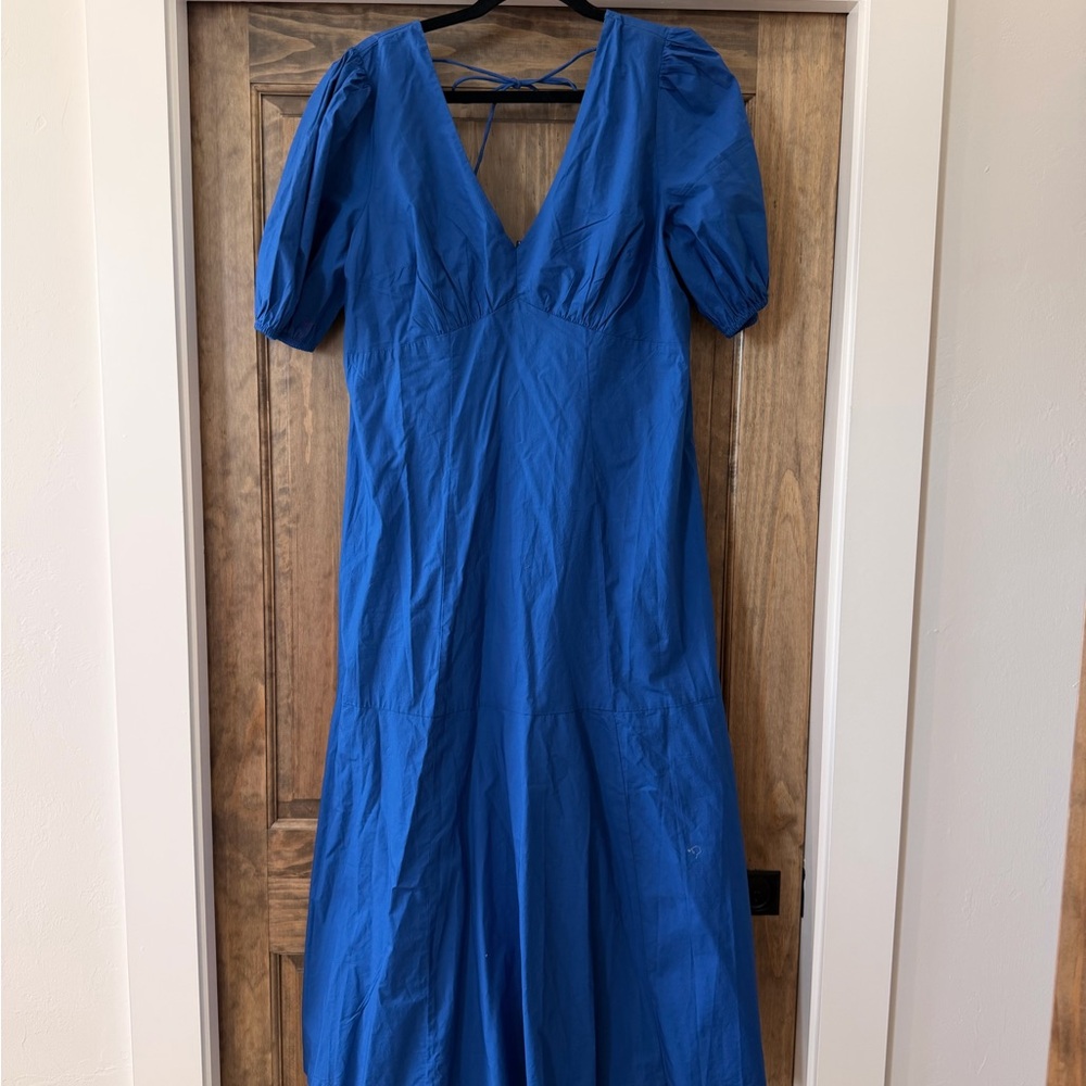LOFT Cobalt Blue V-Neck Puff Sleeve Maxi Dress